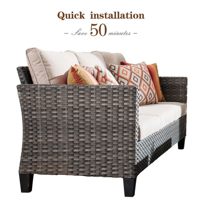 Set da conversazione con divano a due posti in vimini da giardino OVIOS da 6 pezzi