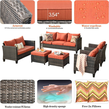 Set da conversazione con divano a due posti in vimini da giardino OVIOS da 6 pezzi