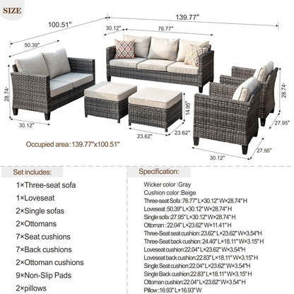 Set da conversazione con divano a due posti in vimini da giardino OVIOS da 6 pezzi