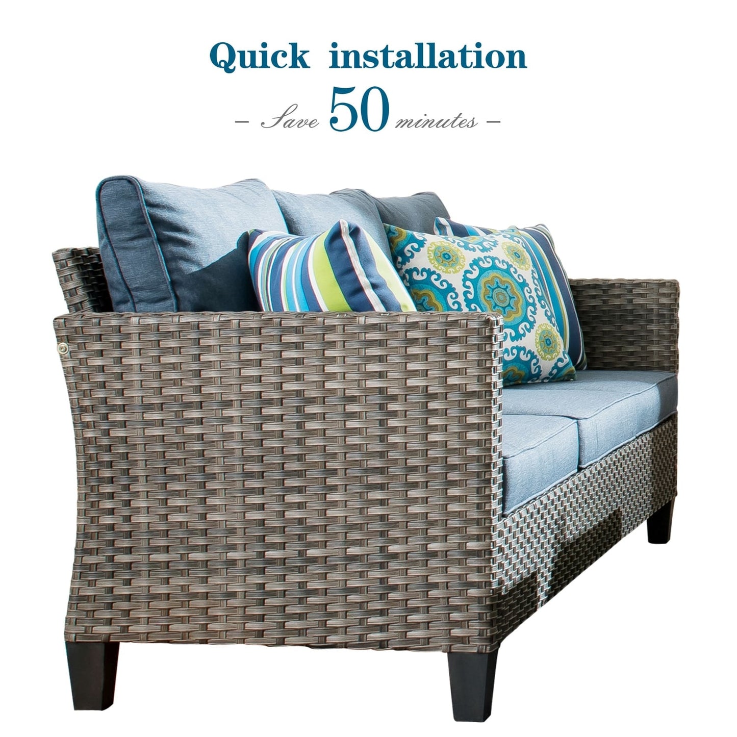 Set da conversazione con divano a due posti in vimini da giardino OVIOS da 6 pezzi