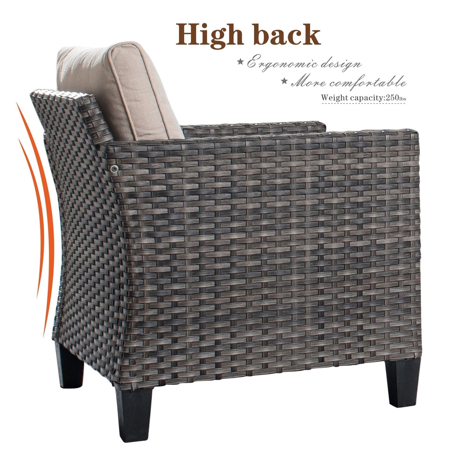 Set da conversazione con divano a due posti in vimini da giardino OVIOS da 6 pezzi