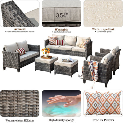 Set da conversazione con divano a due posti in vimini da giardino OVIOS da 6 pezzi