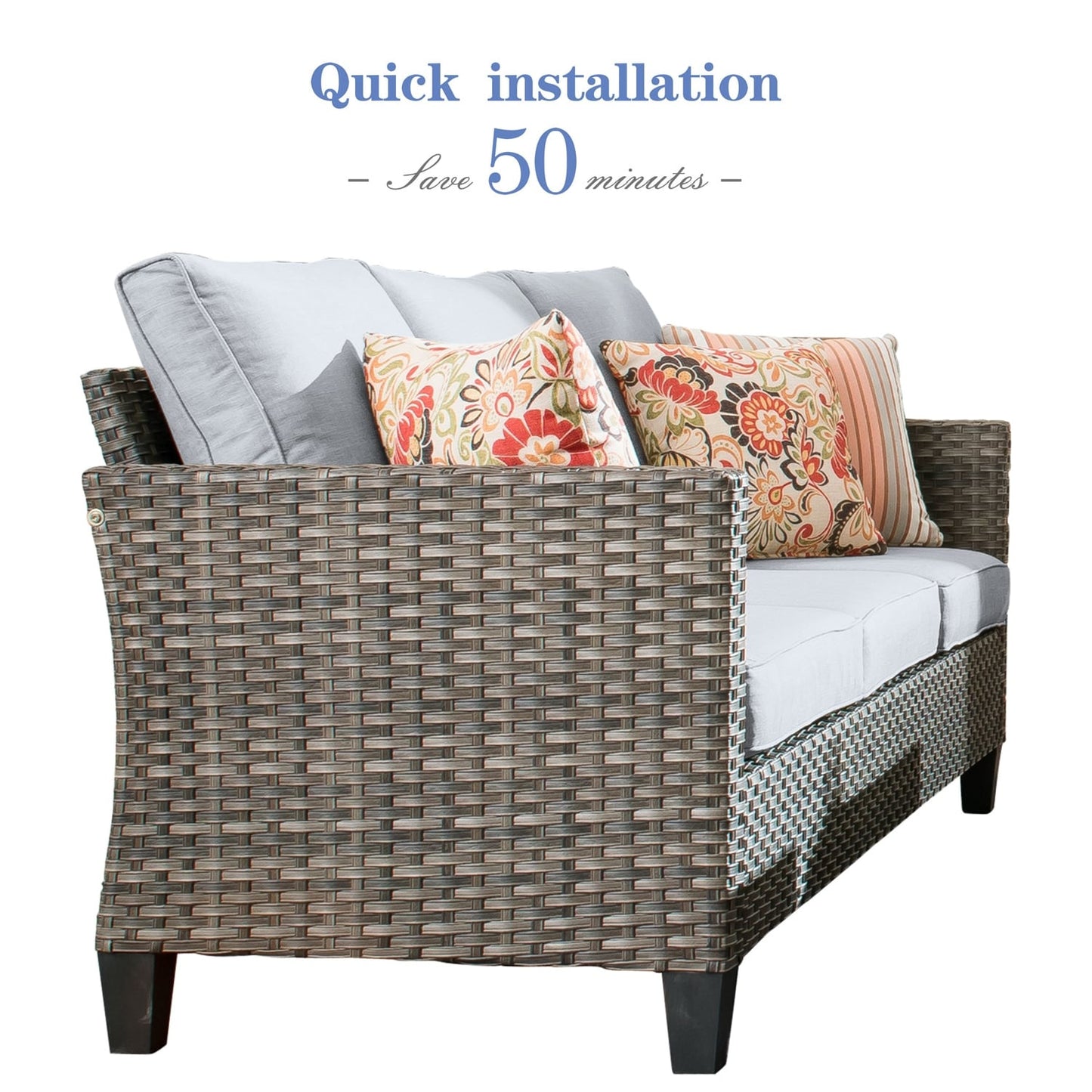 Set da conversazione con divano a due posti in vimini da giardino OVIOS da 6 pezzi