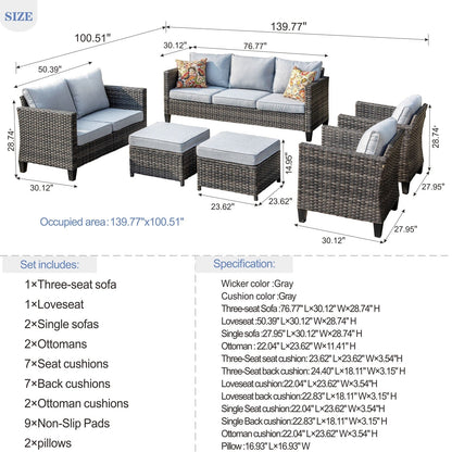 Set da conversazione con divano a due posti in vimini da giardino OVIOS da 6 pezzi