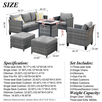 Set da conversazione in vimini per esterni OVIOS da 6 pezzi con braciere da 30 cm