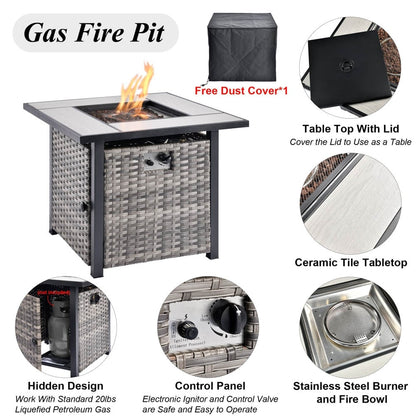 Set da conversazione in vimini per esterni OVIOS da 6 pezzi con braciere da 30 cm