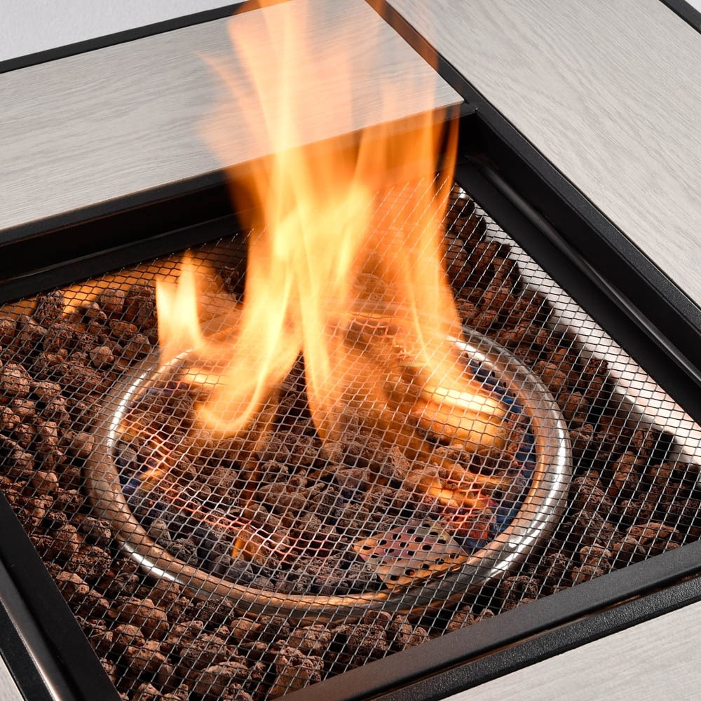 Set da conversazione in vimini per esterni OVIOS da 6 pezzi con braciere da 30 cm