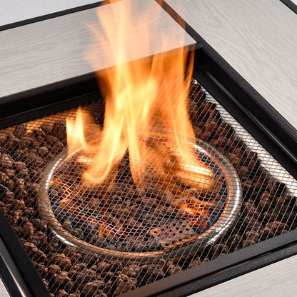 Set da conversazione in vimini per esterni OVIOS da 6 pezzi con braciere da 30 cm