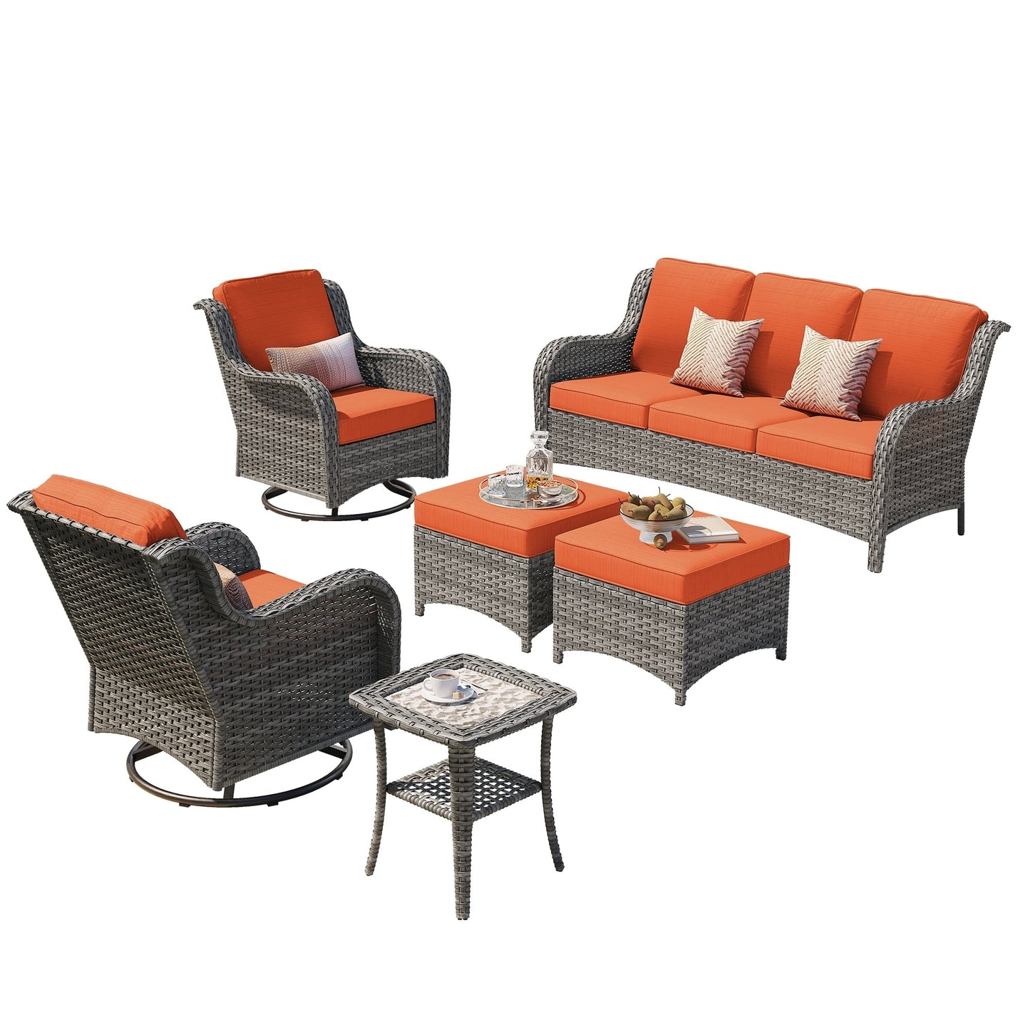 Set da conversazione in vimini da giardino OVIOS da 6 pezzi con sedie girevoli