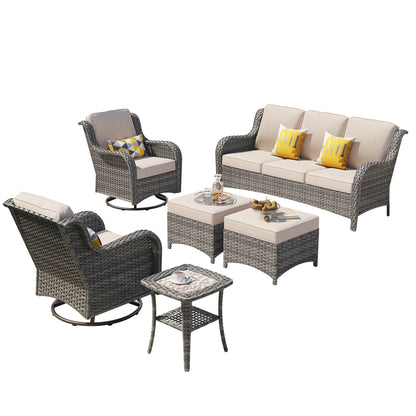 Set da conversazione in vimini da giardino OVIOS da 6 pezzi con sedie girevoli