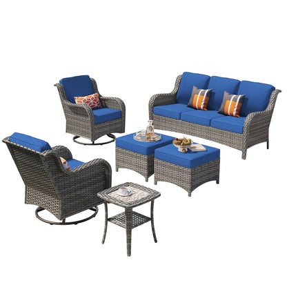 Set da conversazione in vimini da giardino OVIOS da 6 pezzi con sedie girevoli