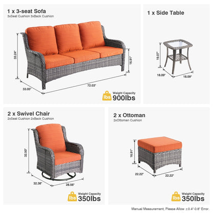 Set da conversazione in vimini da giardino OVIOS da 6 pezzi con sedie girevoli