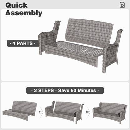 Set da conversazione in vimini da giardino OVIOS da 6 pezzi con sedie girevoli