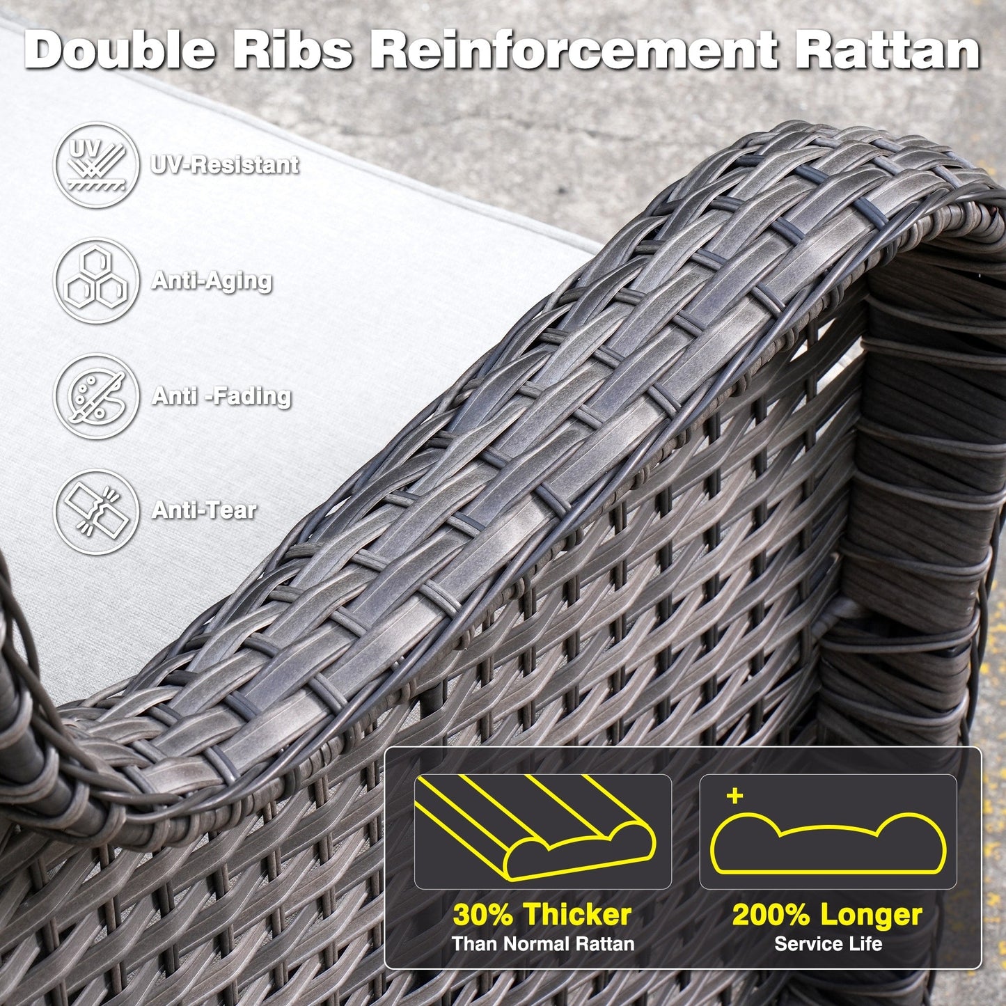 Set da conversazione in vimini da giardino OVIOS da 6 pezzi con sedie girevoli