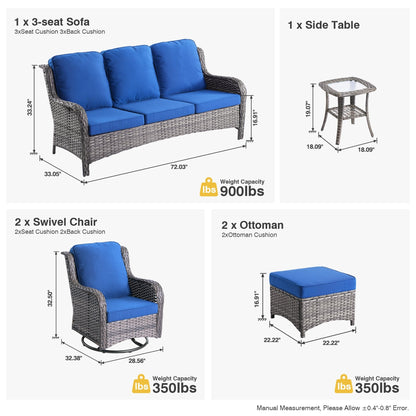 Set da conversazione in vimini da giardino OVIOS da 6 pezzi con sedie girevoli