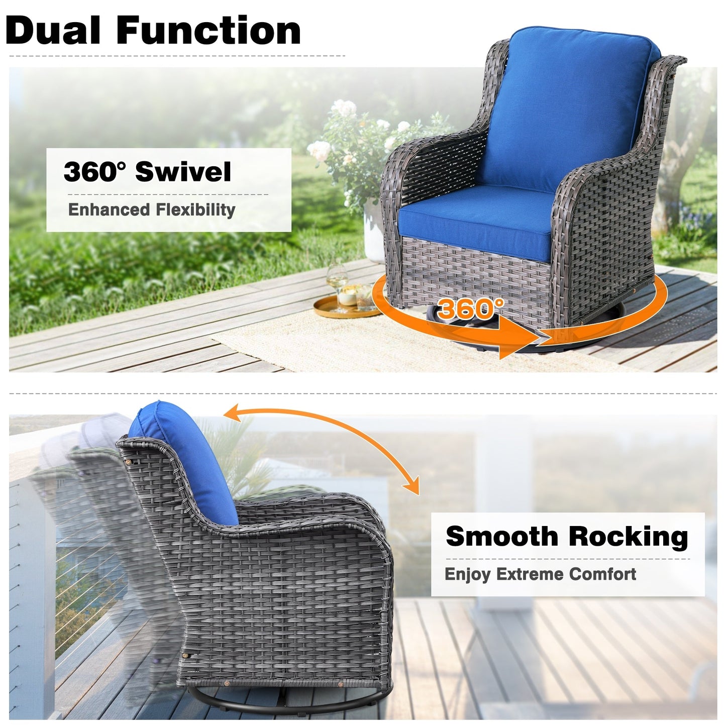 Set da conversazione in vimini da giardino OVIOS da 6 pezzi con sedie girevoli