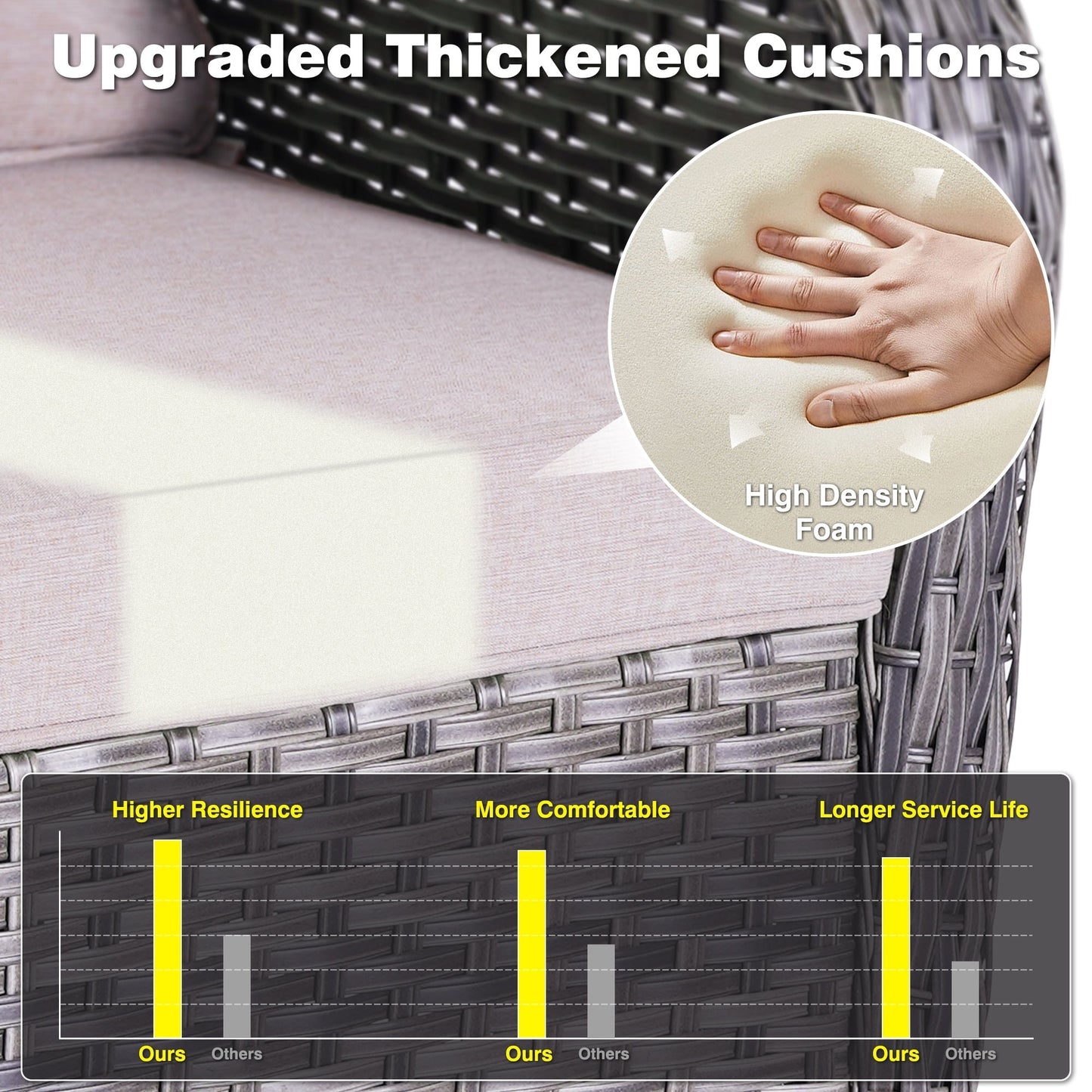 Set da conversazione in vimini da giardino OVIOS da 6 pezzi con sedie girevoli