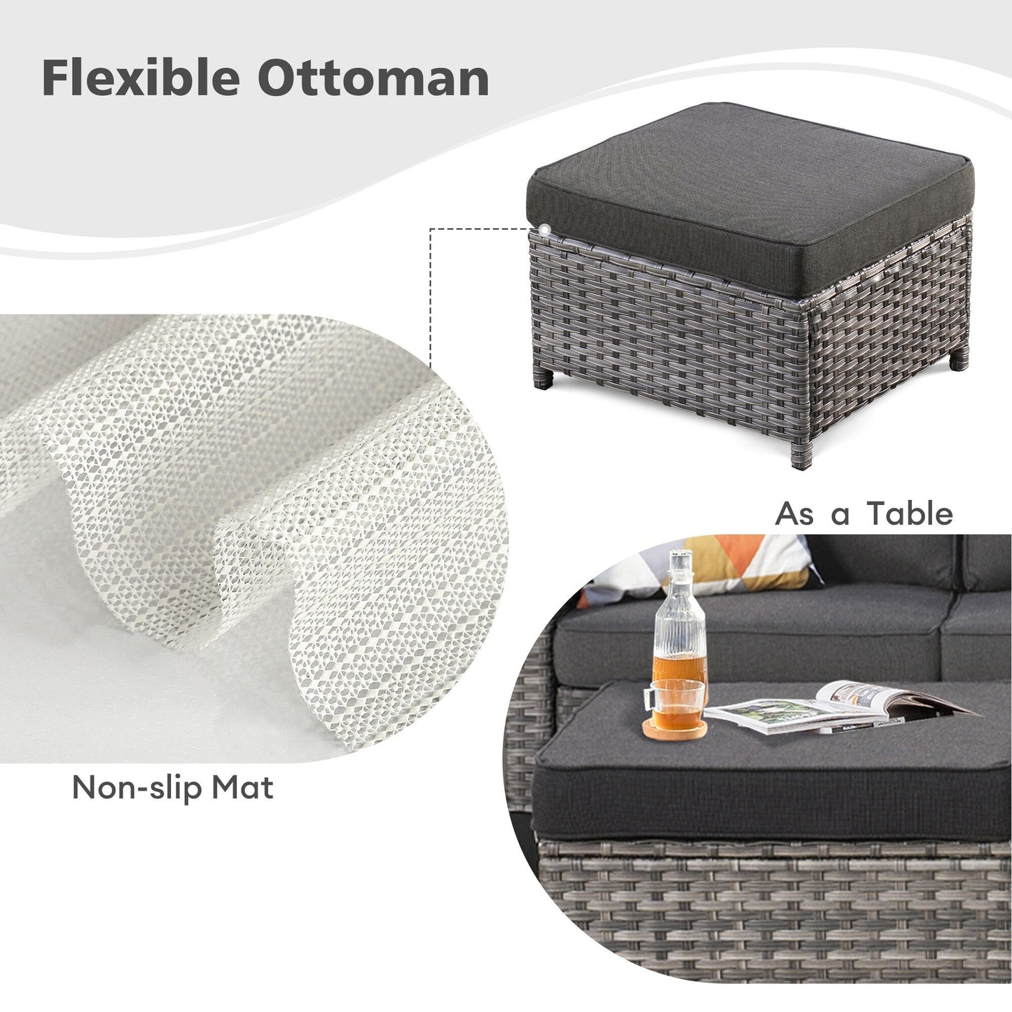 Set da conversazione con divano a due posti in vimini da giardino OVIOS da 6 pezzi