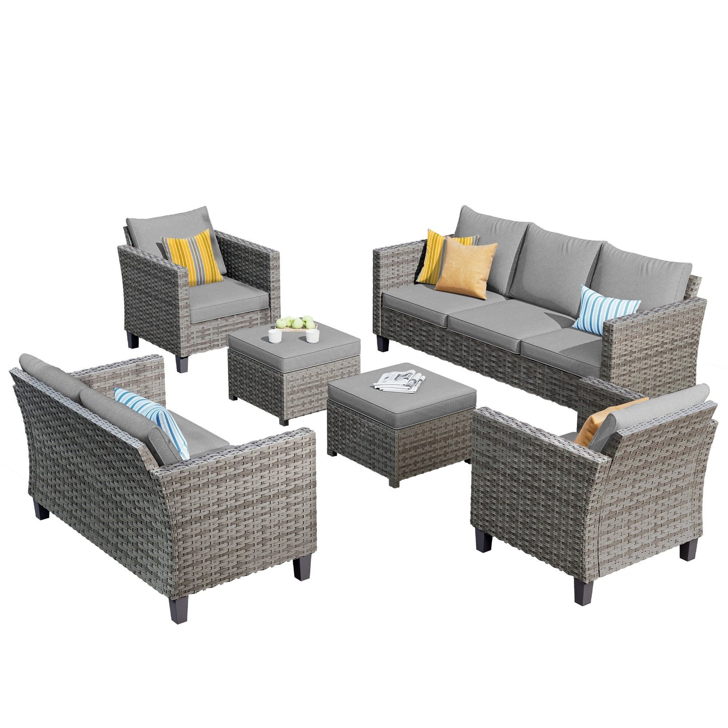 Set da conversazione con divano a due posti in vimini da giardino OVIOS da 6 pezzi