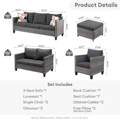 Set da conversazione con divano a due posti in vimini da giardino OVIOS da 6 pezzi