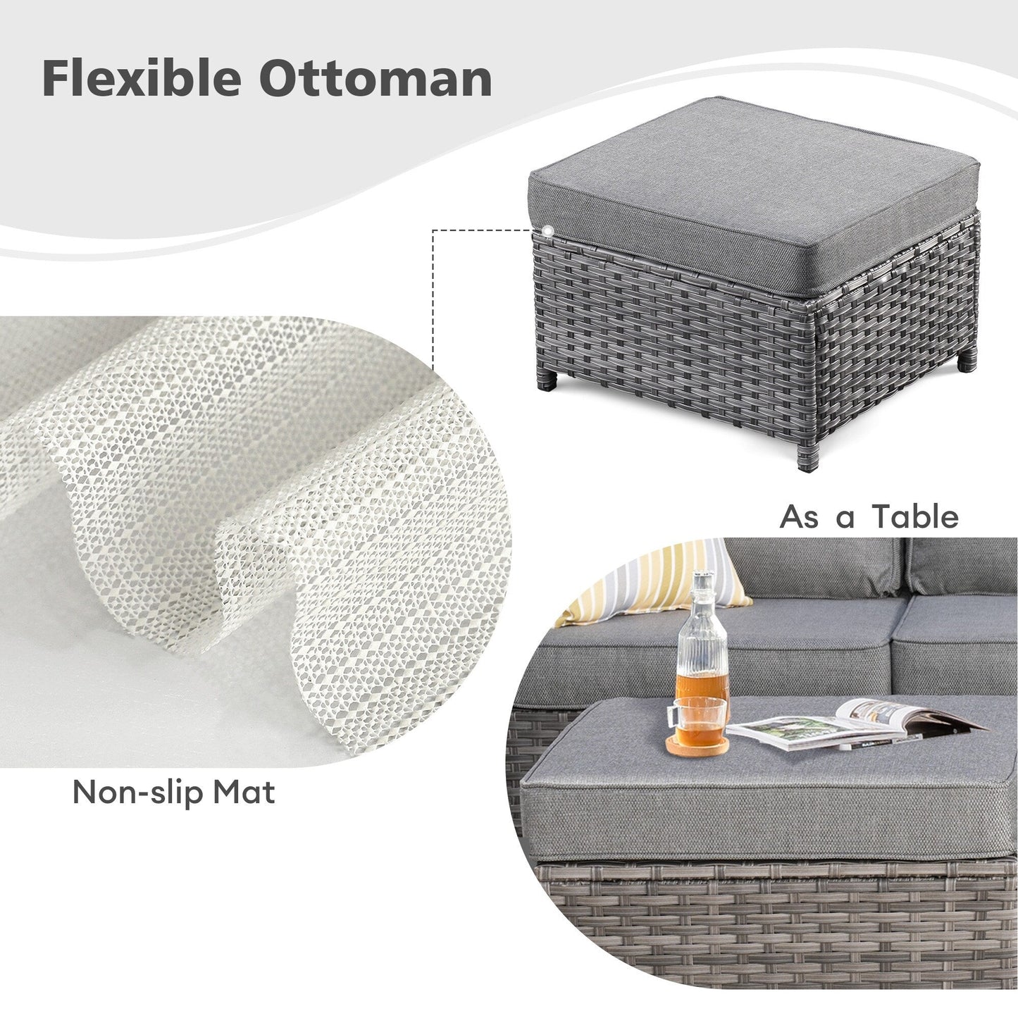 Set da conversazione con divano a due posti in vimini da giardino OVIOS da 6 pezzi