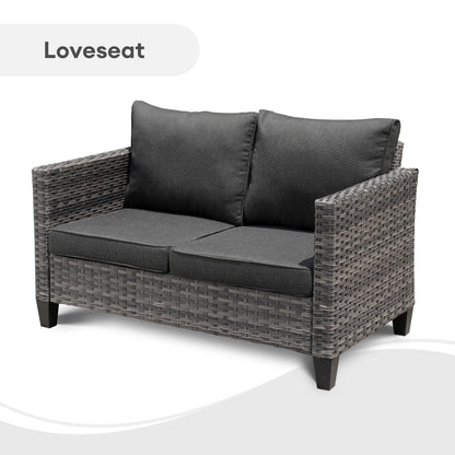 Set da conversazione con divano a due posti in vimini da giardino OVIOS da 6 pezzi