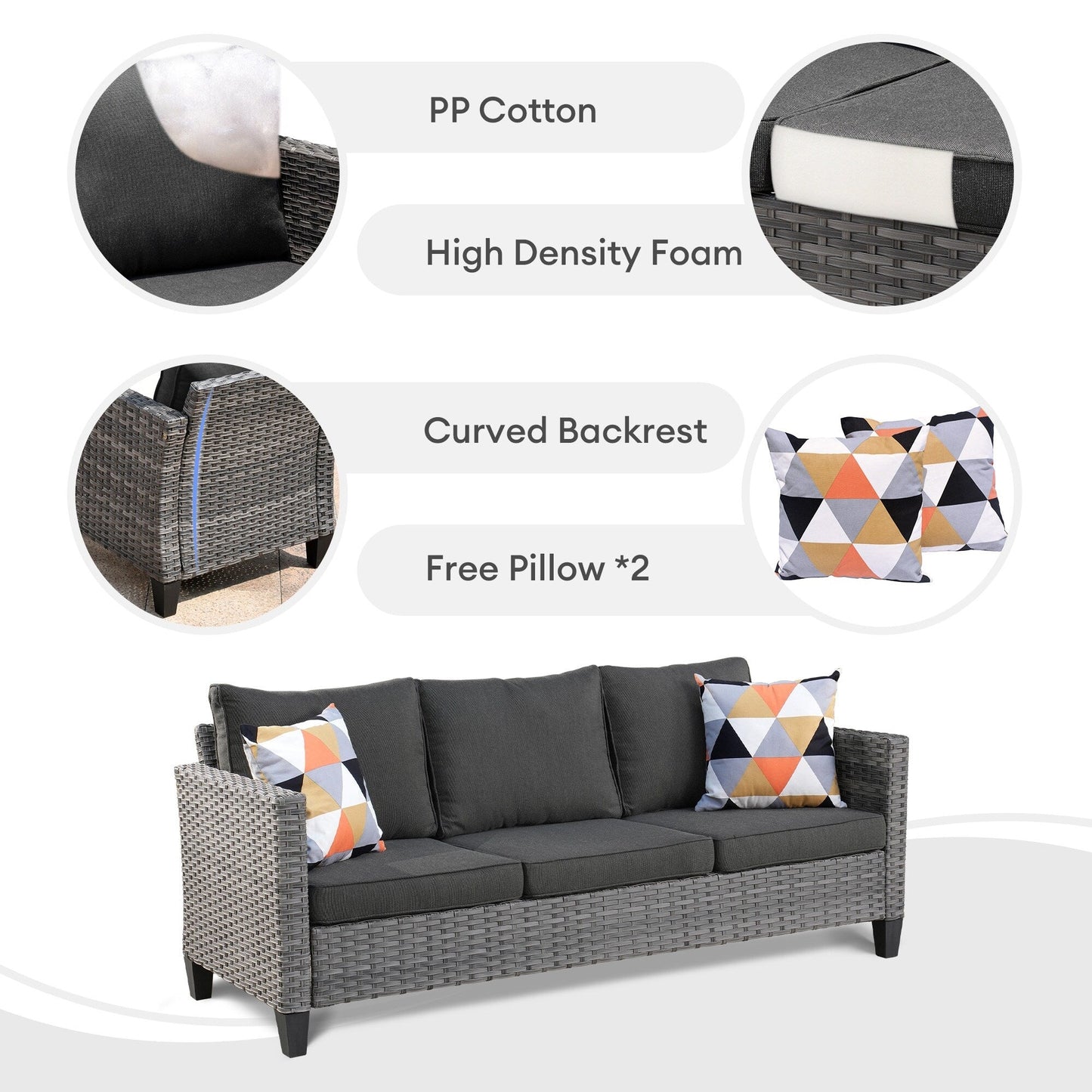 Set da conversazione con divano a due posti in vimini da giardino OVIOS da 6 pezzi