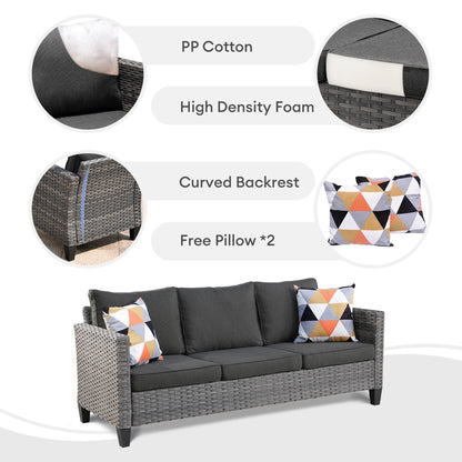 Set da conversazione con divano a due posti in vimini da giardino OVIOS da 6 pezzi