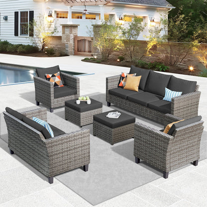 Set da conversazione con divano a due posti in vimini da giardino OVIOS da 6 pezzi