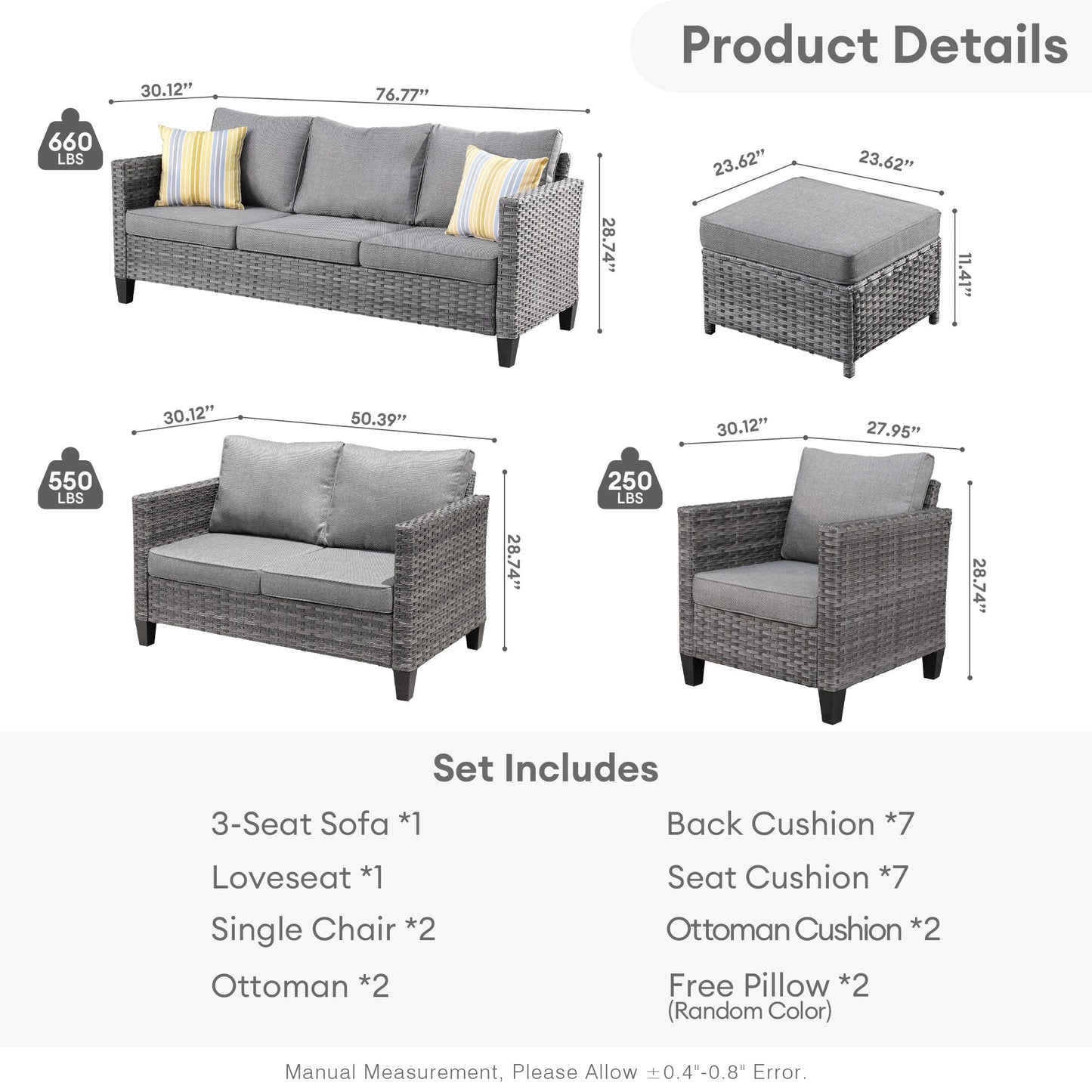 Set da conversazione con divano a due posti in vimini da giardino OVIOS da 6 pezzi