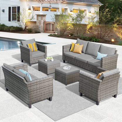 Set da conversazione con divano a due posti in vimini da giardino OVIOS da 6 pezzi