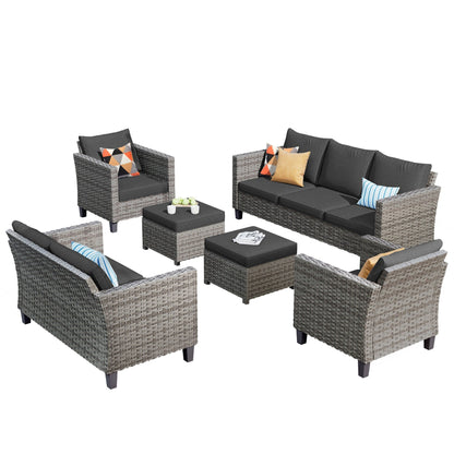 Set da conversazione con divano a due posti in vimini da giardino OVIOS da 6 pezzi