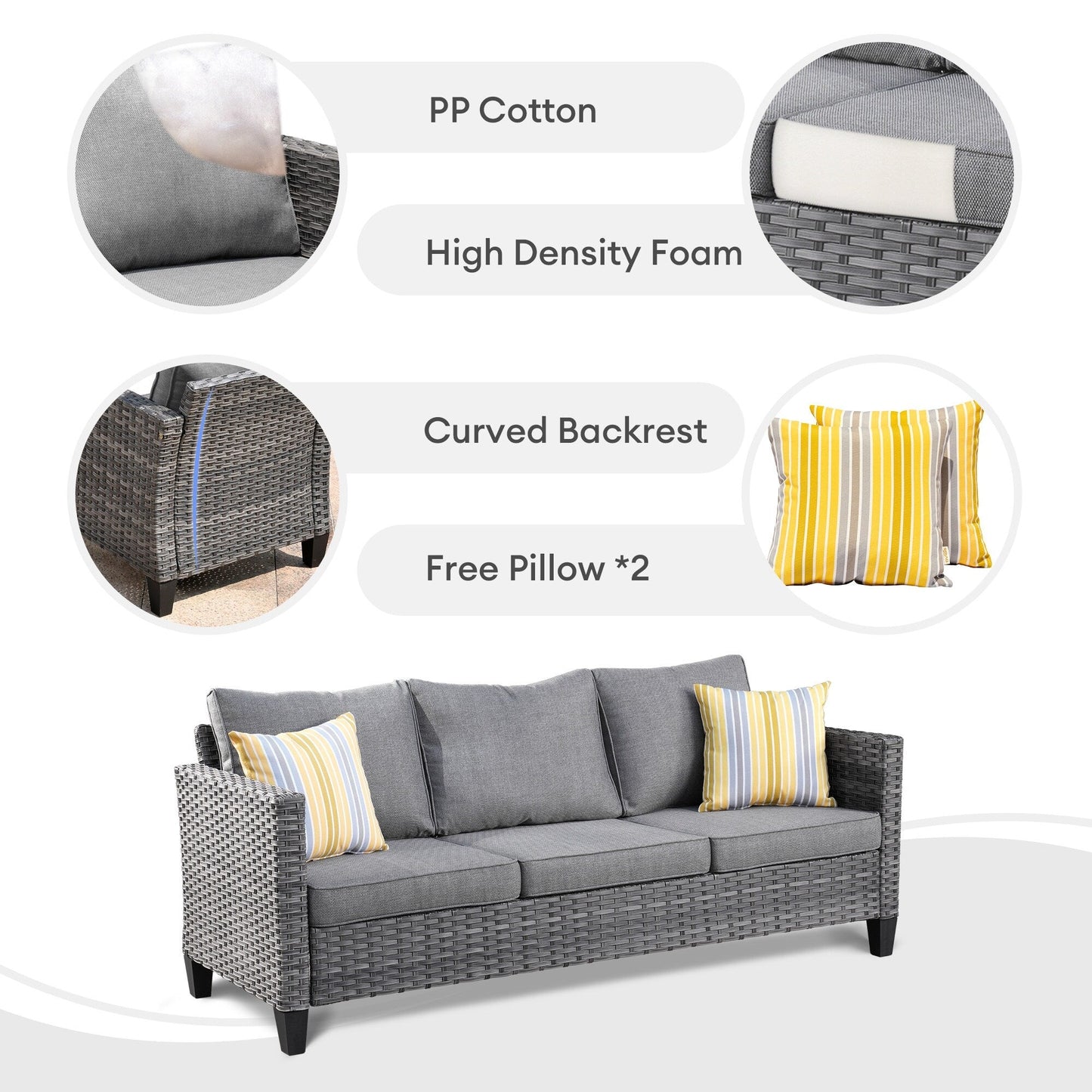 Set da conversazione con divano a due posti in vimini da giardino OVIOS da 6 pezzi