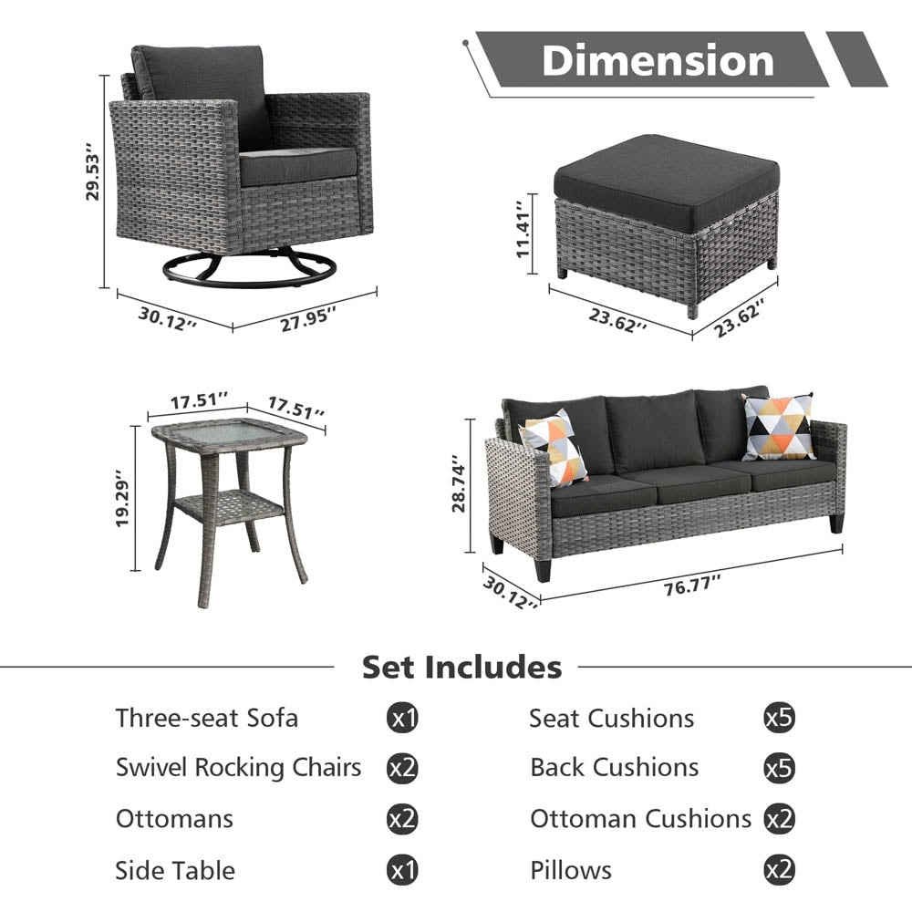Set di divani da conversazione in vimini da giardino OVIOS da 6 pezzi con sedie a dondolo girevoli