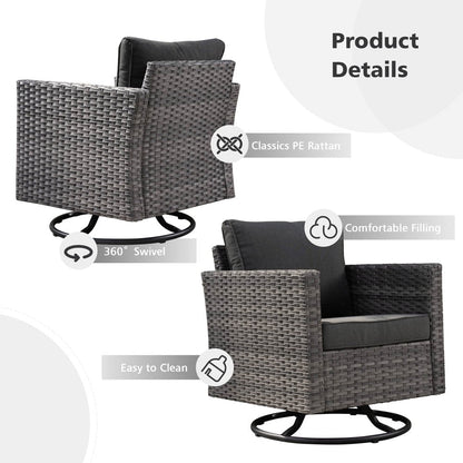 Set di divani da conversazione in vimini da giardino OVIOS da 6 pezzi con sedie a dondolo girevoli