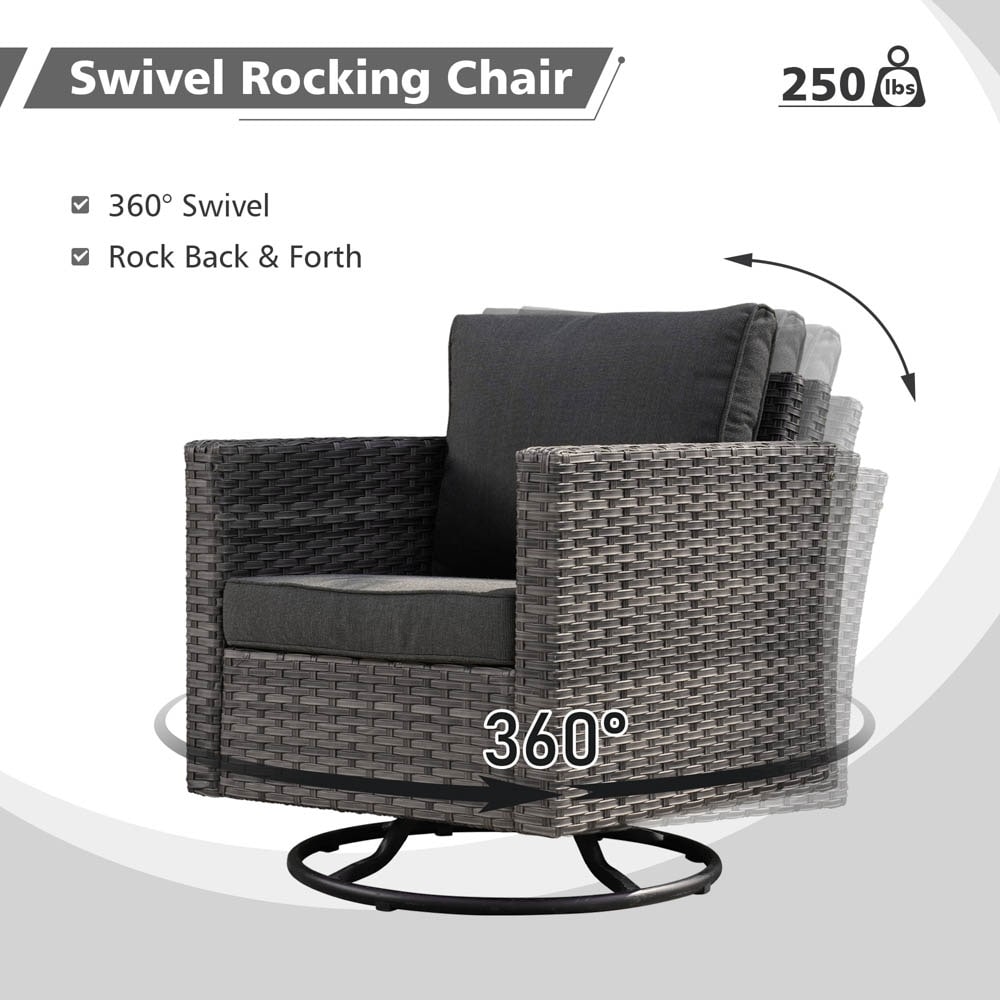 Set di divani da conversazione in vimini da giardino OVIOS da 6 pezzi con sedie a dondolo girevoli