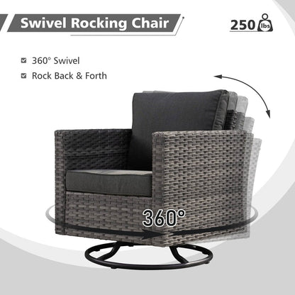 Set di divani da conversazione in vimini da giardino OVIOS da 6 pezzi con sedie a dondolo girevoli