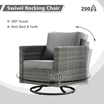 Set di divani da conversazione in vimini da giardino OVIOS da 6 pezzi con sedie a dondolo girevoli