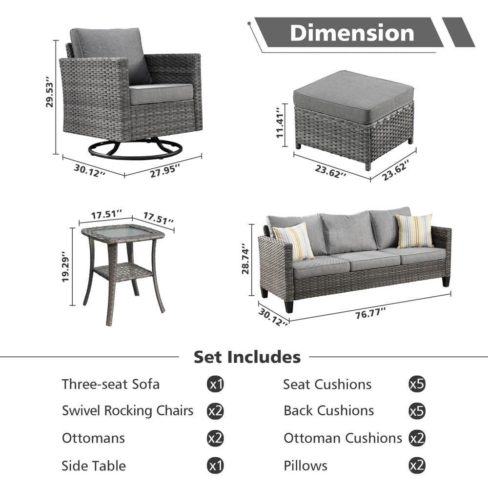 Set di divani da conversazione in vimini da giardino OVIOS da 6 pezzi con sedie a dondolo girevoli