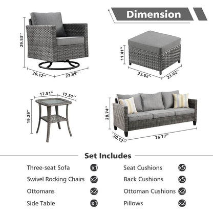 Set di divani da conversazione in vimini da giardino OVIOS da 6 pezzi con sedie a dondolo girevoli