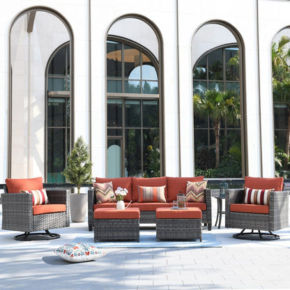 Set di divani da conversazione in vimini da giardino OVIOS da 6 pezzi con sedie a dondolo girevoli