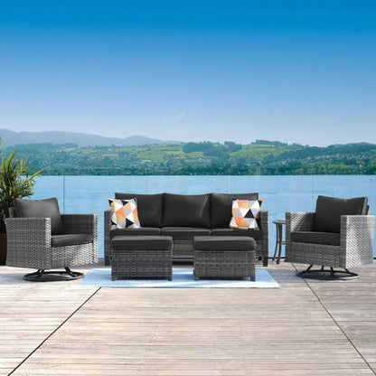 Set di divani da conversazione in vimini da giardino OVIOS da 6 pezzi con sedie a dondolo girevoli