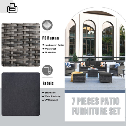 Set di mobili da giardino in vimini OVIOS da 7 pezzi con sedie a dondolo girevoli