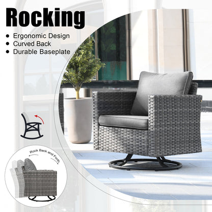 Set di mobili da giardino in vimini OVIOS da 7 pezzi con sedie a dondolo girevoli