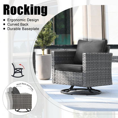 Set di mobili da giardino in vimini OVIOS da 7 pezzi con sedie a dondolo girevoli