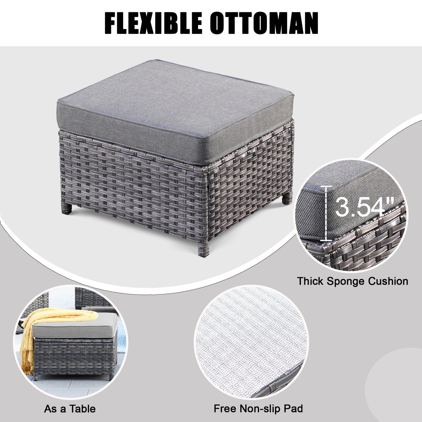 Set di mobili da giardino in vimini OVIOS da 7 pezzi con sedie a dondolo girevoli