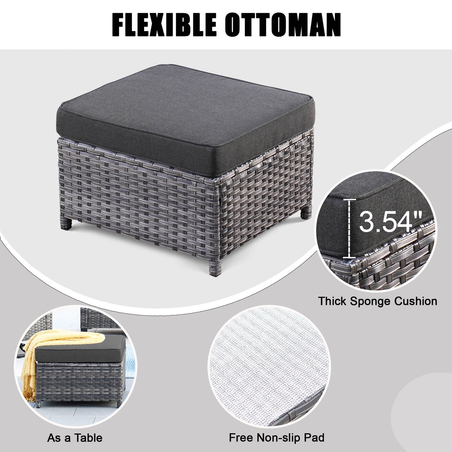 Set di mobili da giardino in vimini OVIOS da 7 pezzi con sedie a dondolo girevoli