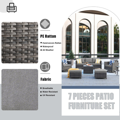 Set di mobili da giardino in vimini OVIOS da 7 pezzi con sedie a dondolo girevoli