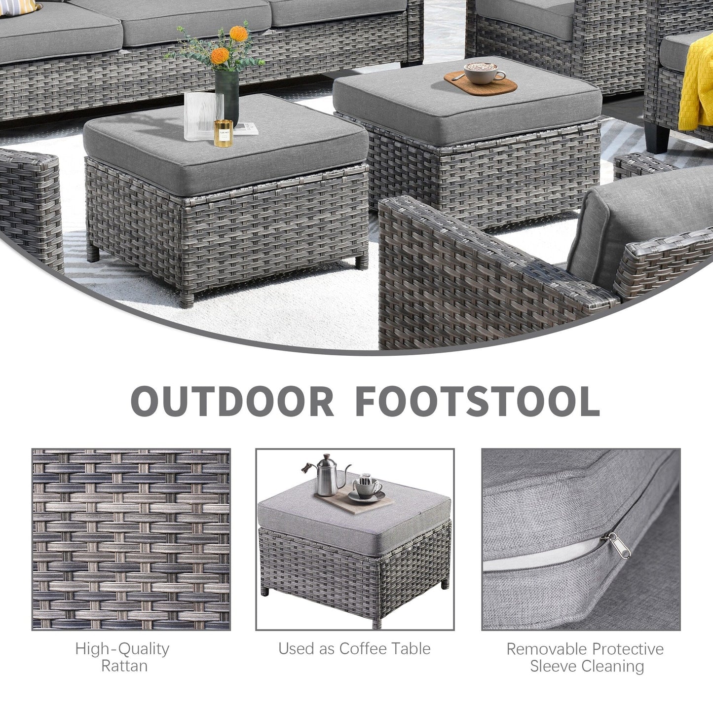 Set da conversazione in vimini per esterni OVIOS da 7 pezzi