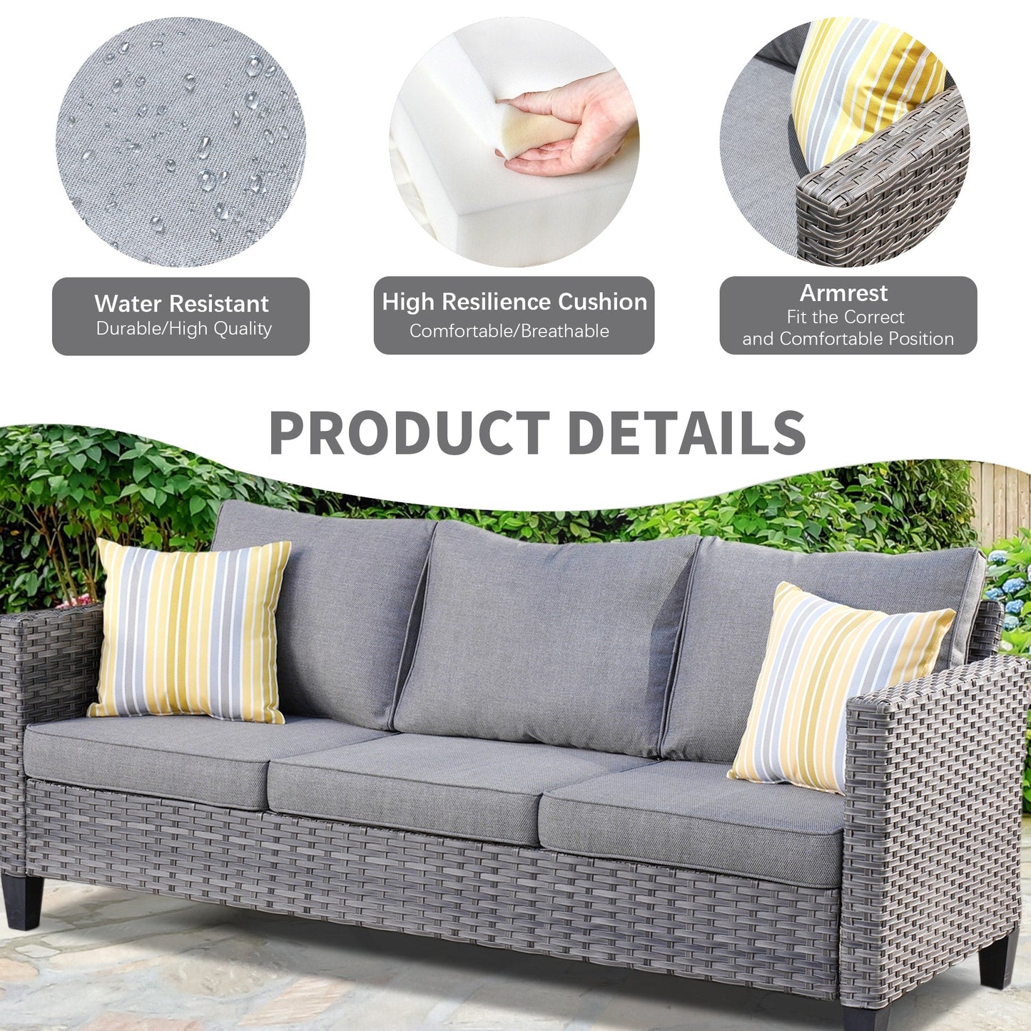 Set da conversazione in vimini per esterni OVIOS da 7 pezzi